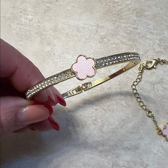 Gold and Pink Flower Bracelet Set - Picture 5 of 9